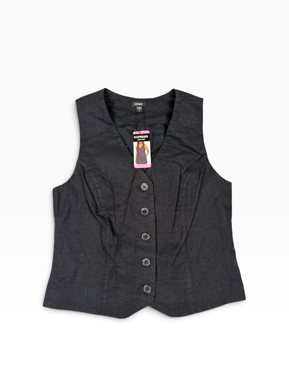 Express Black Tailored V-Neck Button-Up Vest